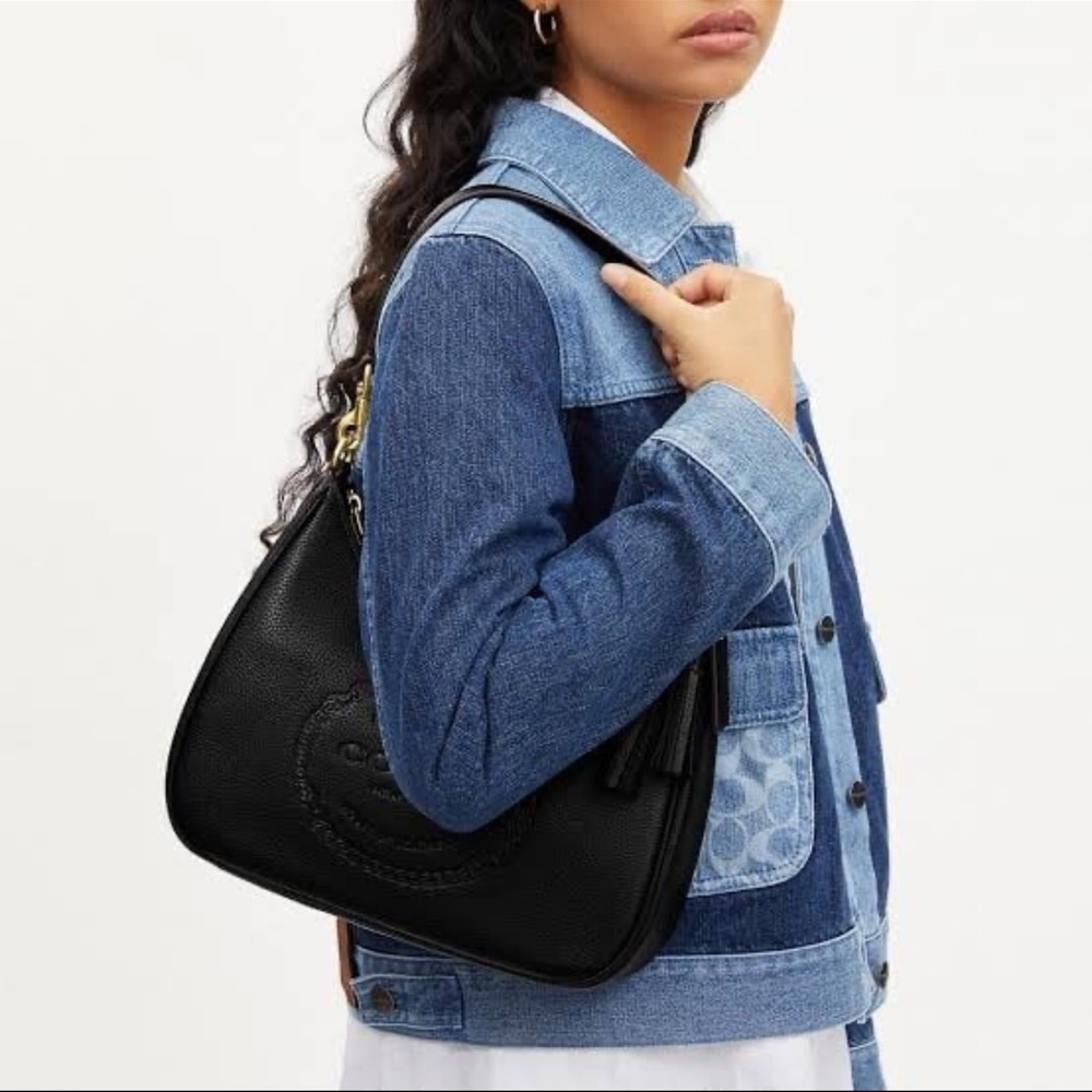 COACH Heritage Teri Hobo Black Pebbled Leather Shoulder Bag - Picture 5 of 11